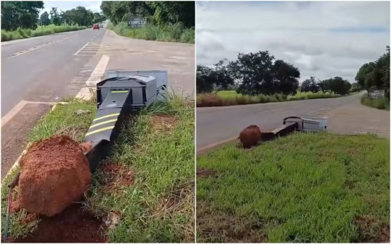 Radares são derrubados em trevo perigoso da GO-164 e moradores alertam para risco de acidentes