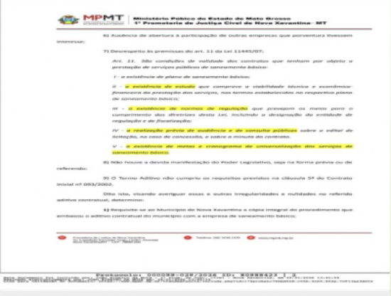 MP investiga renovação antecipada de contrato de água e esgoto em Nova Xavantina