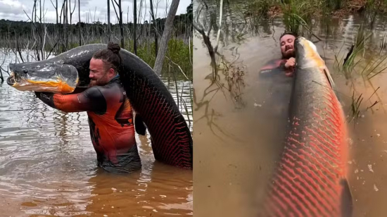 Biólogo fisga pirarucu de 2,2 metros e 100 kg e vídeo viraliza nas redes