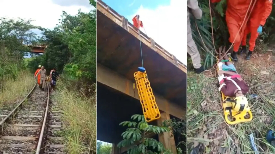 Homem é resgatado de trilhos minutos antes da passagem de trem em GO