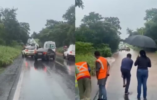 Chuva forte causa interdição temporária em rodovia e obriga motoristas a desviarem rota