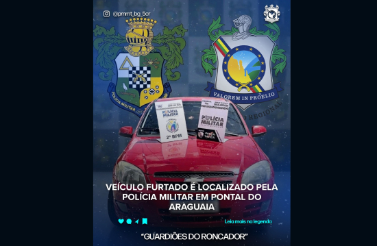 Polícia Militar recupera carro furtado durante Operação Tiradentes em Pontal do Araguaia