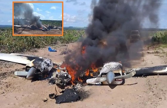 Avião bimotor cai e explode em estrada entre municípios de Mato Grosso