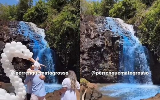 Veja o vídeo - corante em cachoeira durante chá revelação gera revolta nas redes sociais