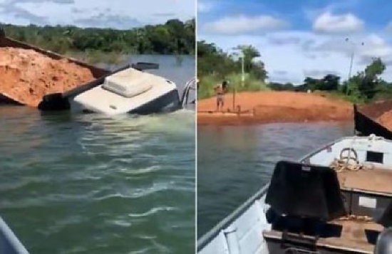 Motorista perde freio e joga caminhão dentro do Lago do Manso