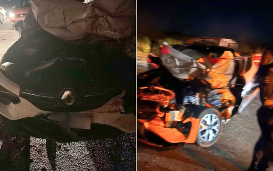 Carro fica destruído após colisão com caminhão na GO-070