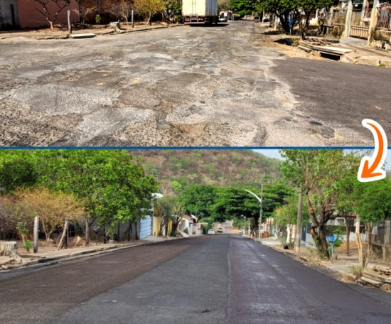Aplicação de microrrevestimento chega na Avenida X, que divide os bairros Pitaluga e Jardim Araguaia