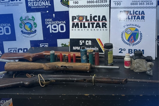Polícia Militar encontra couro de animal silvestre e armas durante ação na zona rural