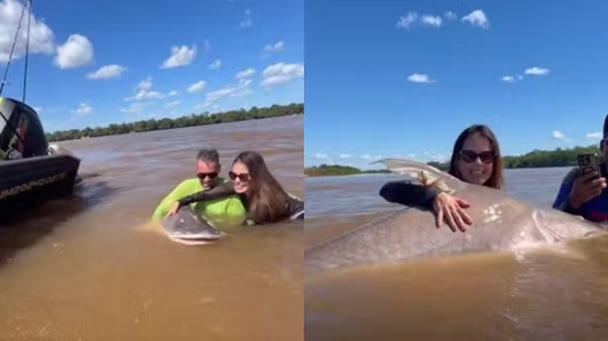 Piraíba de 2,24 metros fisgada no Rio Araguaia impressiona e viraliza nas redes