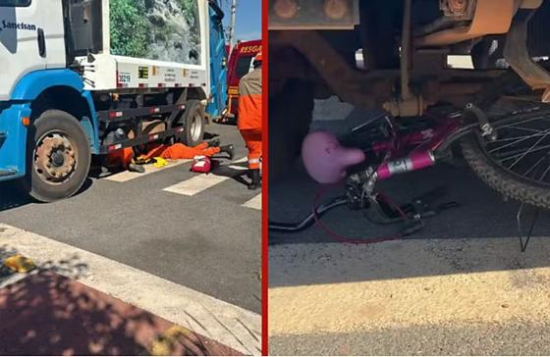 Adolescentes ficam feridas após colisão entre bicicleta e caminhão de lixo 