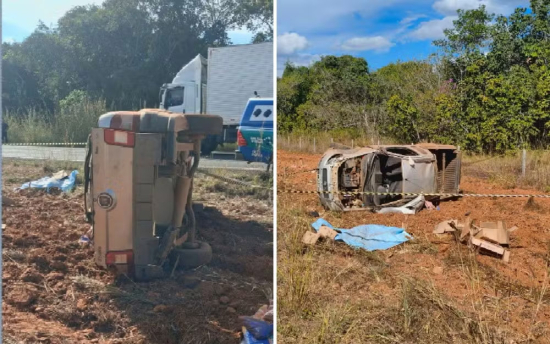Pai e filha morrem após carro sair da pista e capotar em rodovia de Goiás