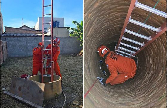 Bombeiros resgatam cachorro que caiu em cisterna de 10 metros de profundidade