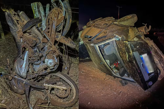 Acidente entre carro e moto deixa três mortos em rodovia de Mato Grosso