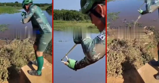 Ciclistas são investigados após atirar pedras com estilingue contra jacarés no Pantanal de MT