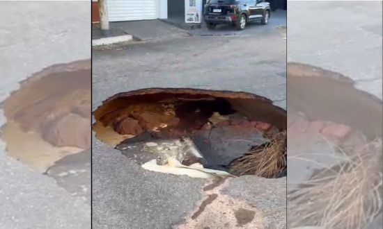 Cratera se abre em rua no Porto do Baé após possível rompimento de rede de água em Barra do Garças