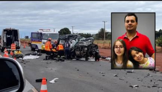 Pai e duas filhas morrem em colisão entre caminhonete e carreta na BR-163