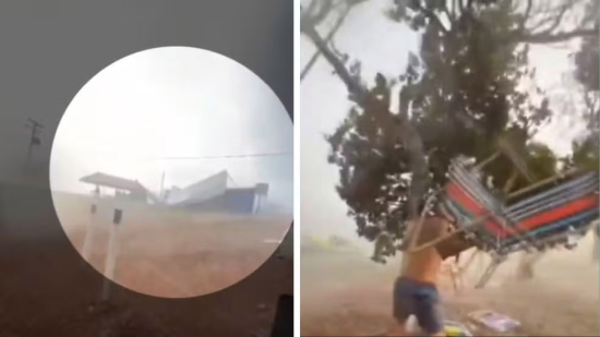 Chuva de granizo e ventania destelham quiosques e assustam moradores na zona rural