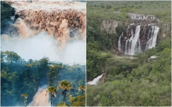 Salto Corumbá impressiona com volume d’água após chuva; veja antes e depois