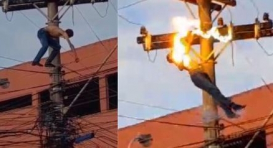 Homem alcoolizado sobe em poste de energia, se equilibra em fios, toma choque e morre