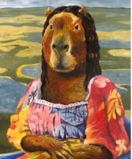 Artista paranaense cria releitura do quadro Mona Lisa em forma de capivara em MT