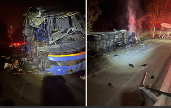 Acidente entre ônibus e caminhão deixa dois mortos e mais de 40 feridos 