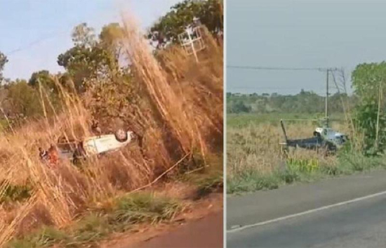 Engavetamento entre 3 veículos na BR-070 deixa duas pessoas feridas
