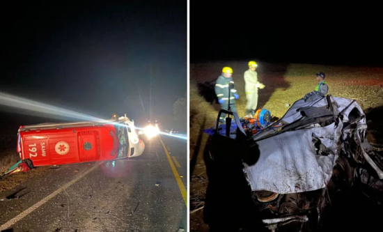 Acidente envolvendo ambulância e carro deixa duas pessoas mortas e quatro feridas 