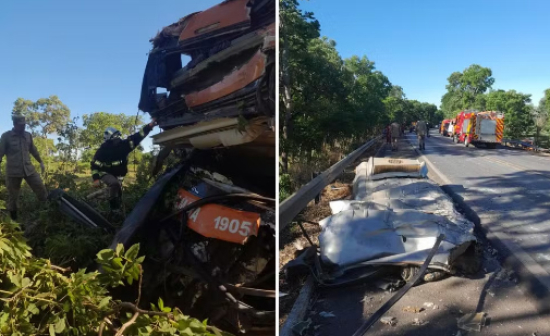 Acidente entre ônibus e van deixa mortos e feridos 