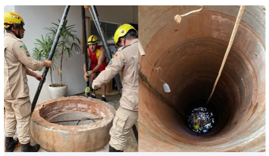 Homem fica preso após entrar em cisterna de 16 metros para se refrescar