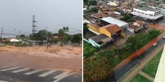 Rios transbordam, ruas ficam alagadas e carros são levados pela enxurrada durante chuva em Goiânia