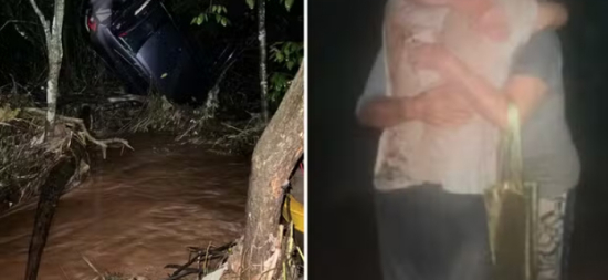 Casal é resgatado de carro arrastado pela correnteza após pedir socorro pelo celular