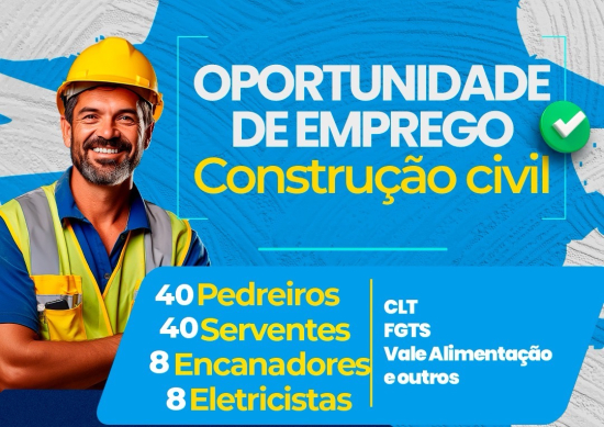 Oportunidade de trabalho: ServMix anuncia quase 100 vagas nas obras do Residencial Carvalho