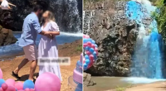 MP pede que responsável por tingir cachoeira em chá revelação pague mais de R$ 180 mil por danos ambientais em MT