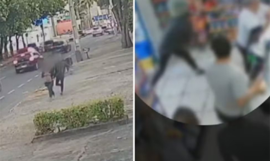 Homem em surto agride crianças com pauladas e socos e dá chute em mulher no meio de rua