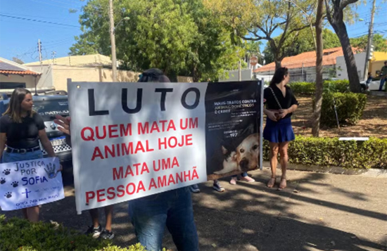 Manifestantes fazem protesto em frente a casa de professor suspeito de matar gata a machadadas 