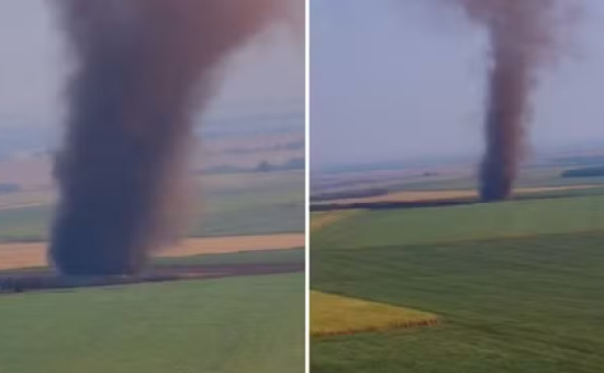 Redemoinho gigante impressiona em fazenda de Goiás