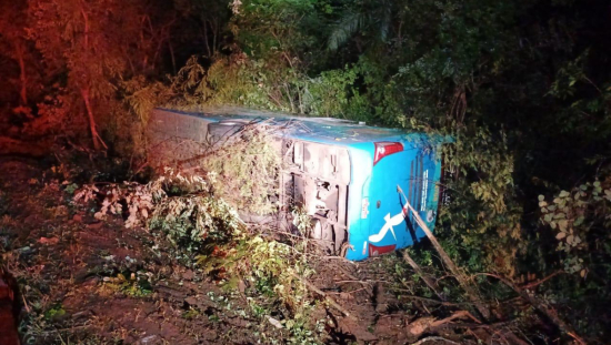 Ônibus tomba na BR-153 em Goiás e deixa quatro feridos, incluindo um bebê