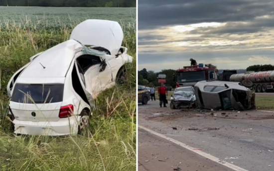 Três dos seis feridos em acidente envolvendo carreta e carros na BR-060 são da mesma família