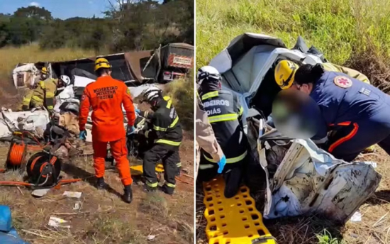 Caminhão atropela carro parado para passagem de romeiros e mata duas pessoas na GO-080