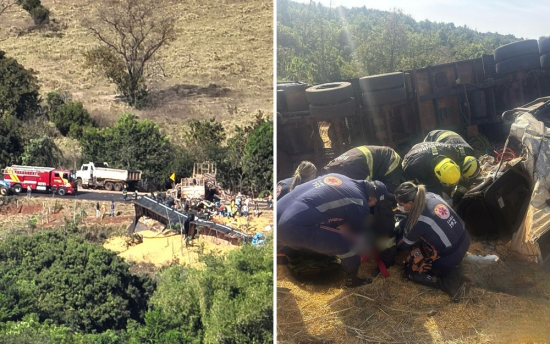 Acidente com quatro caminhões e um trator deixa duas pessoas mortas na GO - 164