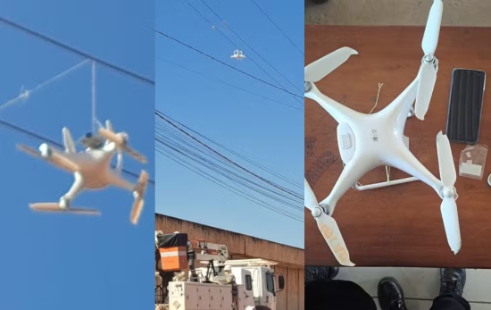 Drone com celular enrosca em fiação elétrica ao tentar entrar em presídio de MT
