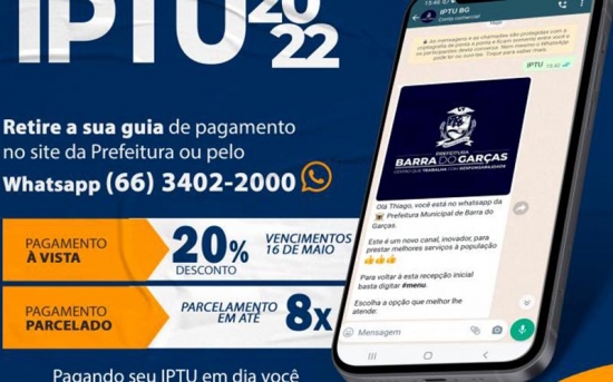 Guias de pagamento parcelado do IPTU de Barra do Garças podem ser emitidas digitalmente