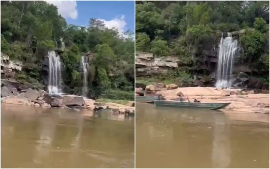 Cachoeira às margens do rio Araguaia, em Baliza, chama atenção e viraliza nas redes